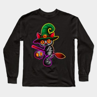 Cat witch with outline Long Sleeve T-Shirt